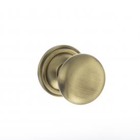 Old English Harrogate Solid Brass Mushroom Mortice Knob on Concealed Fix Rose - Antique Brass