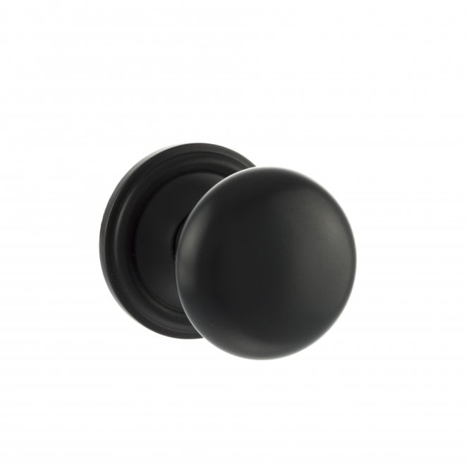 Atlantic Old English Harrogate Solid Brass Mushroom Mortice Knob on Concealed Fix Rose - Matt Black
