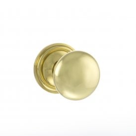 Old English Harrogate Solid Brass Mushroom Mortice Knob on Concealed Fix Rose - Polished Brass