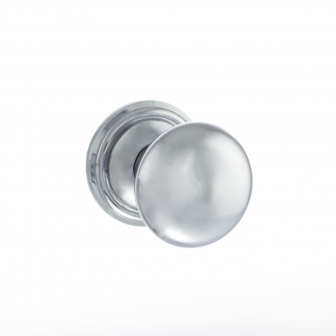 Atlantic Old English Harrogate Solid Brass Mushroom Mortice Knob on Concealed Fix Rose - Polished Chrome