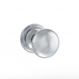 Old English Harrogate Solid Brass Mushroom Mortice Knob on Concealed Fix Rose - Polished Chrome