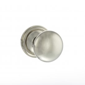 Old English Harrogate Solid Brass Mushroom Mortice Knob on Concealed Fix Rose - Polished Nickel
