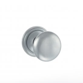 Old English Harrogate Solid Brass Mushroom Mortice Knob on Concealed Fix Rose - Satin Chrome