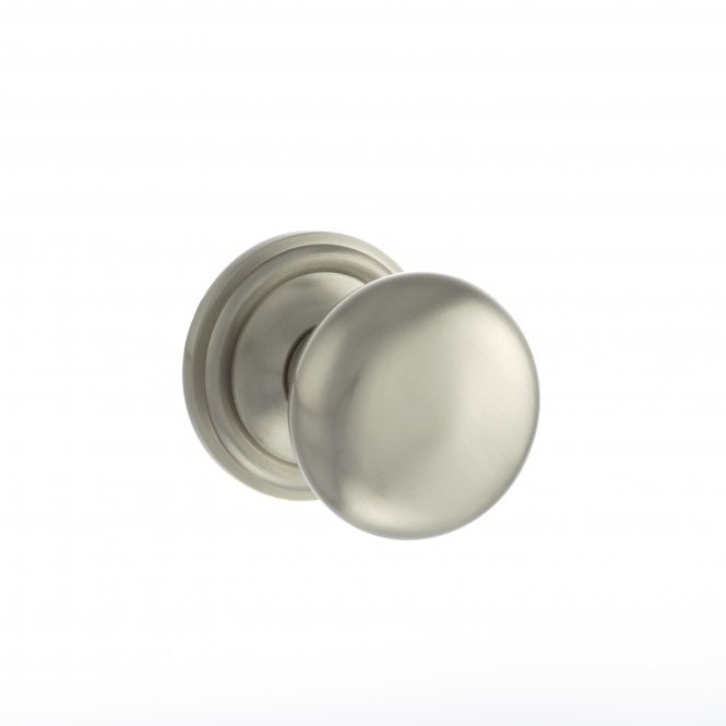 Atlantic Old English Harrogate Solid Brass Mushroom Mortice Knob on Concealed Fix Rose - Satin Nickel