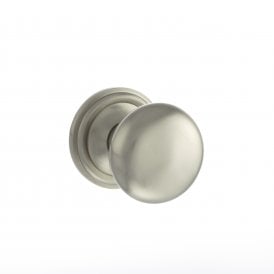 Old English Harrogate Solid Brass Mushroom Mortice Knob on Concealed Fix Rose - Satin Nickel