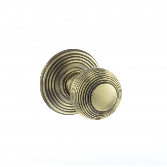 Atlantic Old English Ripon Solid Brass Reeded Mortice Knob on Concealed Fix Rose - Antique Brass