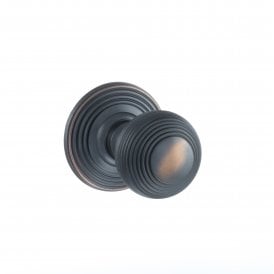 Old English Ripon Solid Brass Reeded Mortice Knob on Concealed Fix Rose - Antique Copper