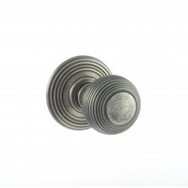 Old English Ripon Solid Brass Reeded Mortice Knob on Concealed Fix Rose - Distressed Silver