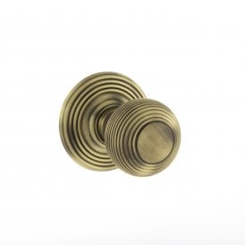 Old English Ripon Solid Brass Reeded Mortice Knob on Concealed Fix Rose - Matt Antique Brass