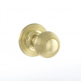 Old English Ripon Solid Brass Reeded Mortice Knob on Concealed Fix Rose - Polished Brass