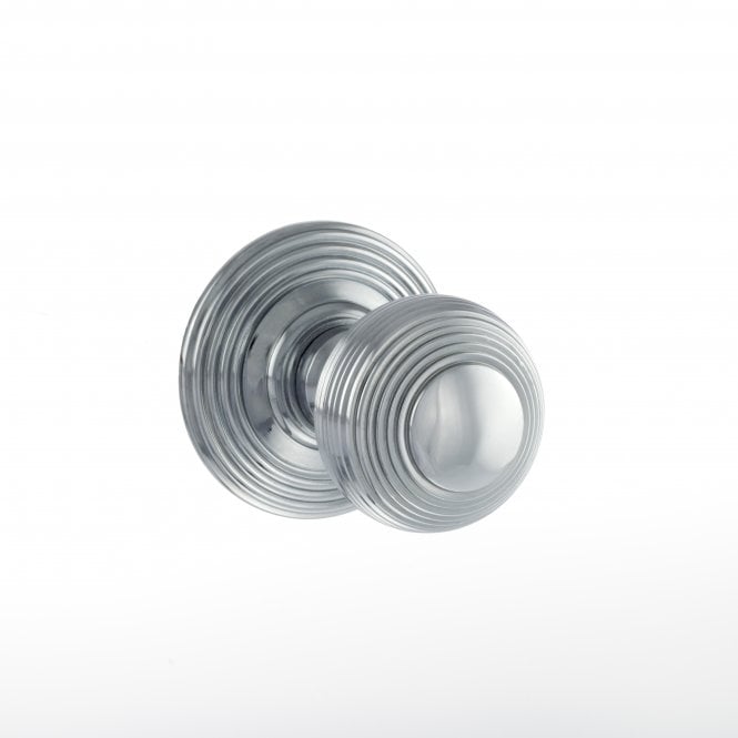 Atlantic Old English Ripon Solid Brass Reeded Mortice Knob on Concealed Fix Rose - Polished Chrome