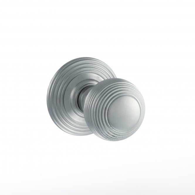 Atlantic Old English Ripon Solid Brass Reeded Mortice Knob on Concealed Fix Rose - Satin Chrome