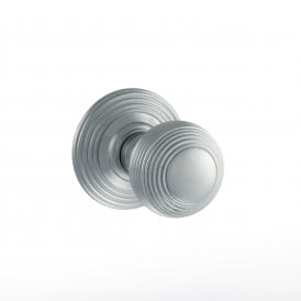 Old English Ripon Solid Brass Reeded Mortice Knob on Concealed Fix Rose - Satin Chrome