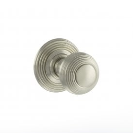 Old English Ripon Solid Brass Reeded Mortice Knob on Concealed Fix Rose - Satin Nickel