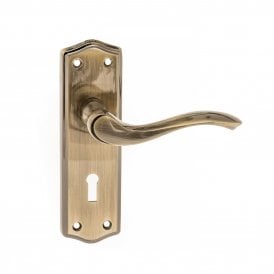 Old English Warwick Key Lever on Backplate - Antique Brass