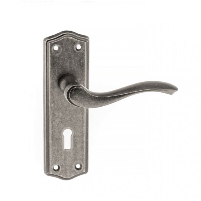 Atlantic Old English Warwick Key Lever on Backplate - Distressed Silver
