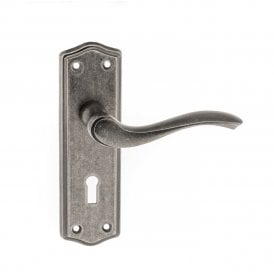 Old English Warwick Key Lever on Backplate - Distressed Silver