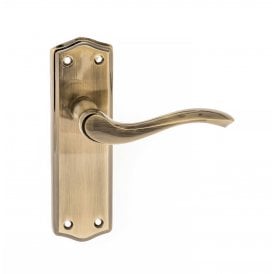 Old English Warwick Latch Lever on Backplate - Antique Brass