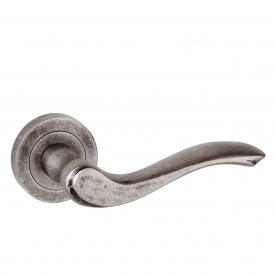 Old English Warwick Lever on Round Rose - Distressed Silver