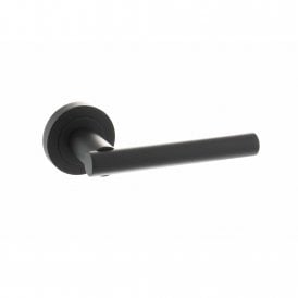 Status Nebraska Lever Door Handle on Round Rose - Matt Black