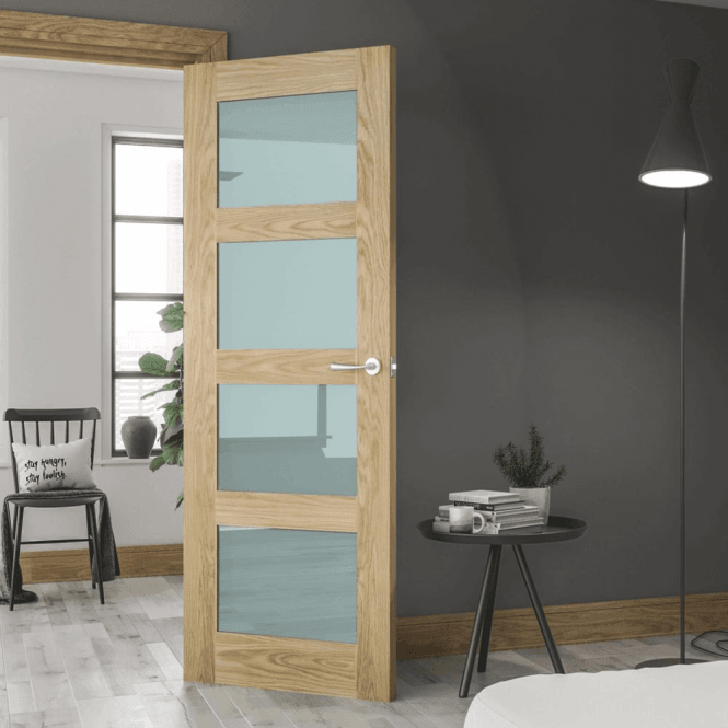 Deanta Coventry Pre-Finished Internal Oak Door with Obscure Glass