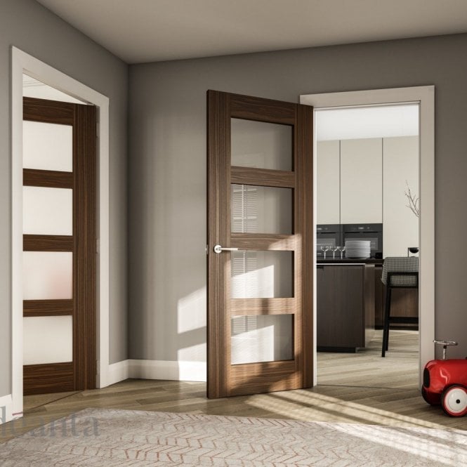 Deanta Coventry Pre-Finished Internal Walnut 4L Obscure Glass Door