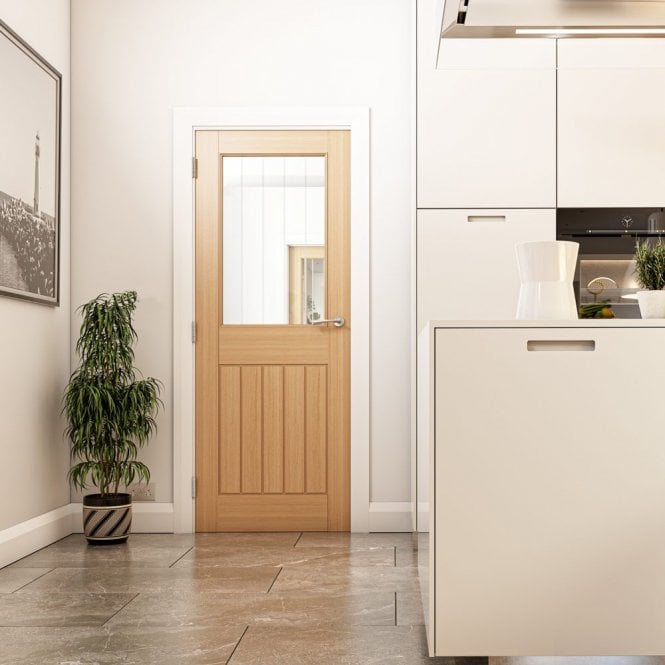Deanta Ely Pre-Finished Internal 1L Oak Door with Clear Inlaid Glass