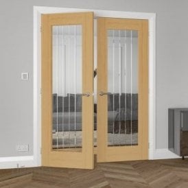 Ely Pre-Finished Internal 1L Oak Door with Clear V-Grooved Glass