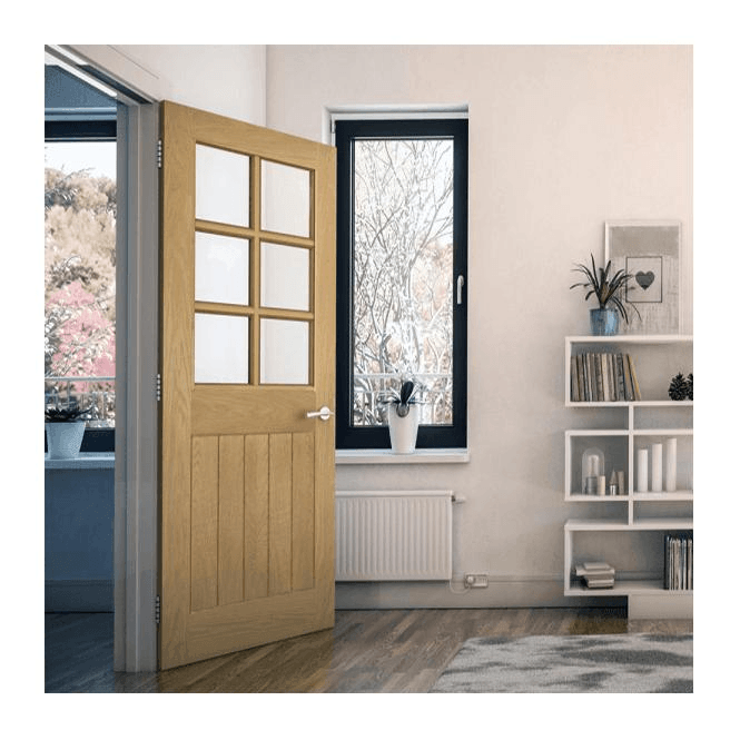 Deanta Ely Pre-Finished Internal Oak 6L Door with Clear Bevelled Glass