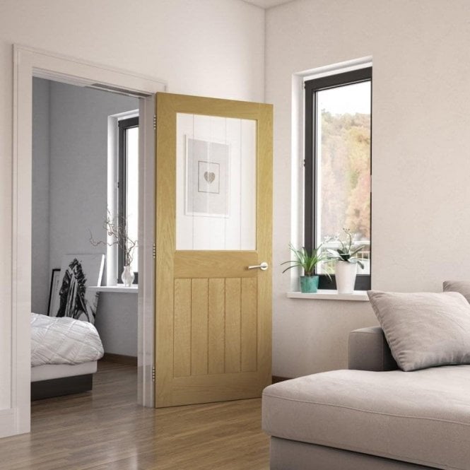 Deanta Ely Un-Finished Internal 1L Oak Door with Clear Inlaid Glass