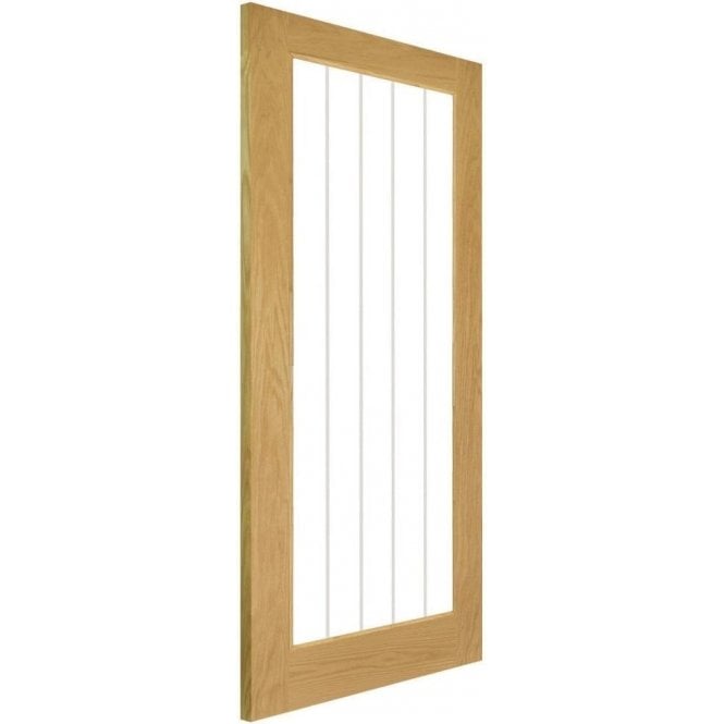 Deanta Ely Un-Finished Internal 1L Oak Door with Clear V-Grooved Glass