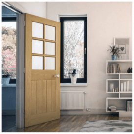 Ely Un-Finished Internal 6L Oak Door with Clear Bevelled Glass