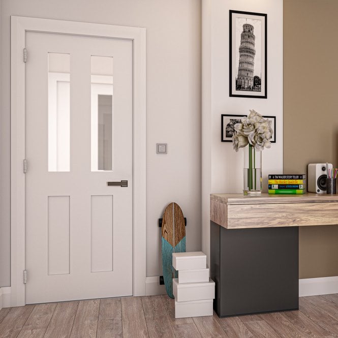 Deanta Eton Internal White Primed Door with Clear Glass