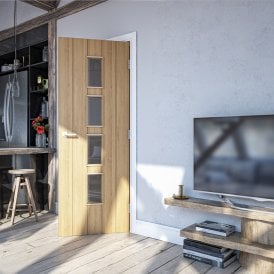 Galway Un-finished 4L Internal Oak Door with Clear Glass