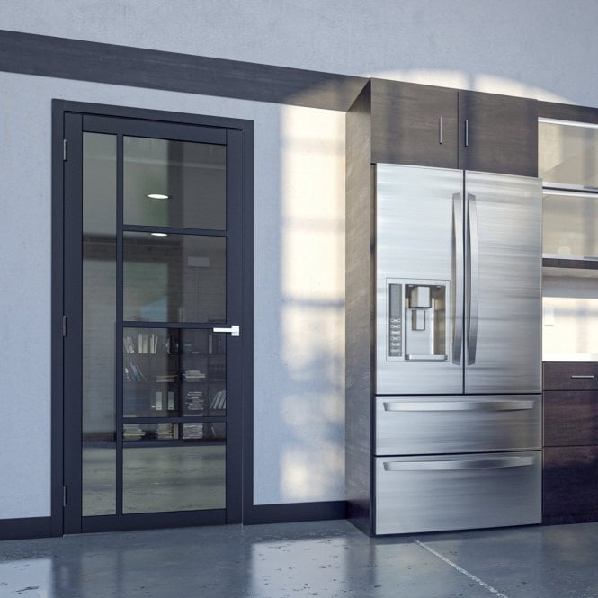 Deanta Internal Black Fully Finished Brixton Tinted Glass Door