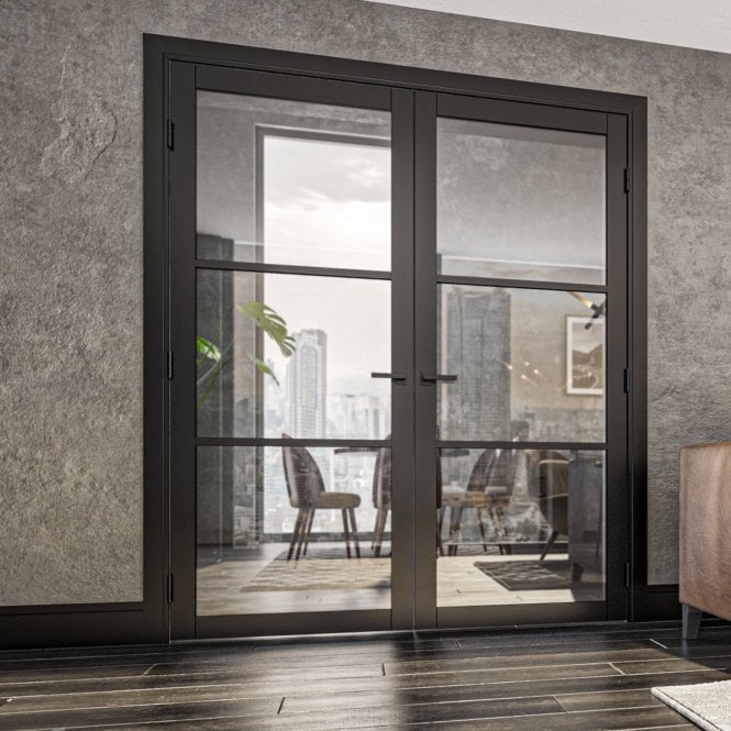 Deanta Internal Black Fully Finished Camden Clear Glass Door