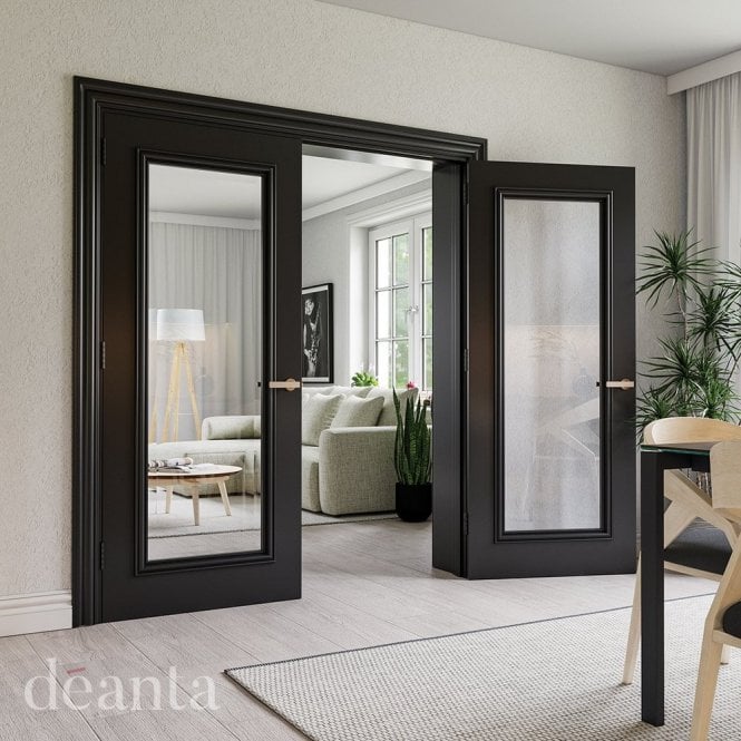 Deanta Internal Black Pre-finished Blenheim 1L Clear Bevelled Glass Door