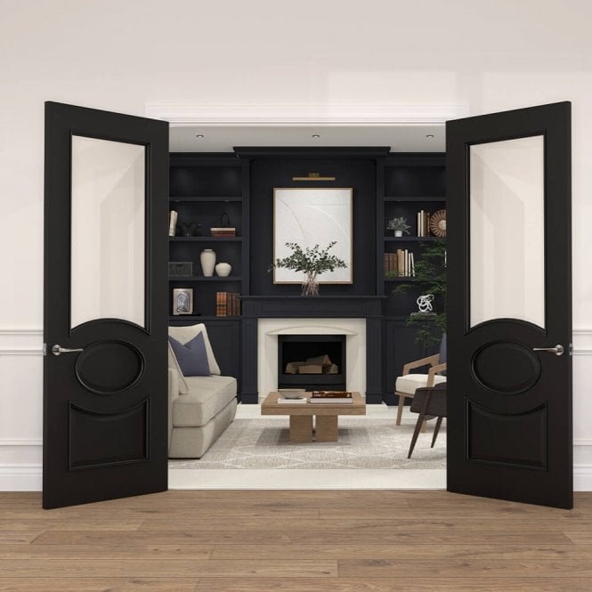 Deanta Internal Black Pre-Finished Clarendon Door with Clear Bevelled Glass