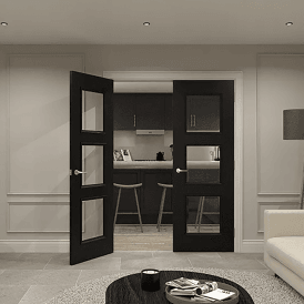 Internal Black Pre-Finished Trinity Door with Clear Bevelled Glass