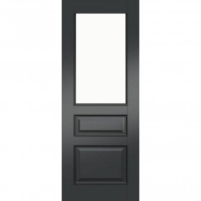 Deanta Internal Black Pre-Finished Windsor Door with Clear Bevelled Glass