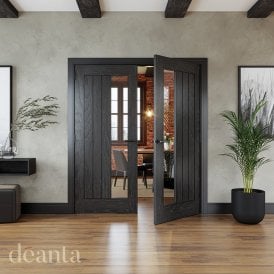 Internal Brushed Black Oak Ely 1SL Clear Glass Door