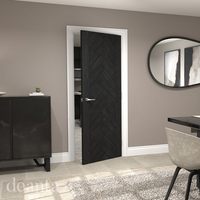 Deanta Internal Brushed Black Oak Pre-Finished Fontaine Door