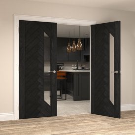 Internal Brushed Black Oak Pre-Finished Fontaine Door with Clear Glass