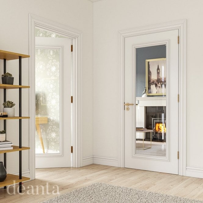 Deanta  Internal White Primed Blenheim 1L Clear Bevelled Glass Door