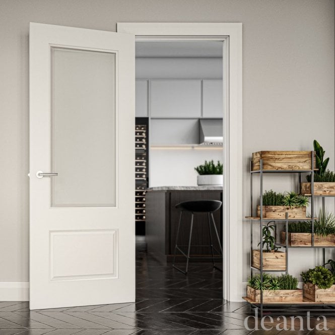 Deanta Internal White Primed Madison 1L Door with Clear Bevelled Glass