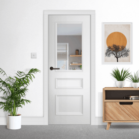 Internal White Primed Windsor 1L Clear Bevelled Glass Door