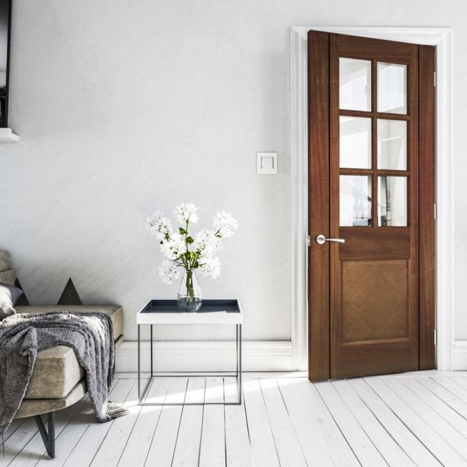Deanta Kensington Pre-Finished Internal Walnut Clear Bevelled Glass Door