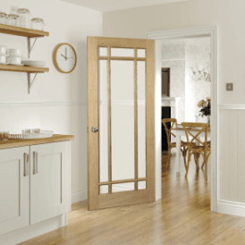 Kerry Un-Finished Internal Oak Door with Clear Bevelled Glass