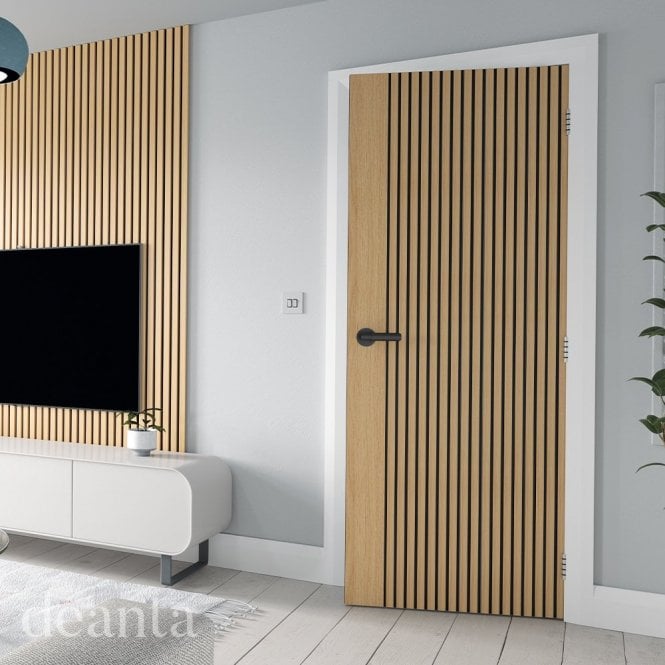 Deanta Malmo Pre-Finished Internal Oak Door with Black Inlays