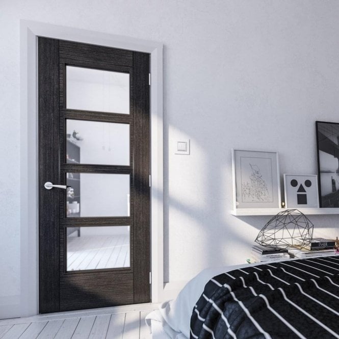 Deanta Montreal Internal Dark Grey Ash Pre-Finished Clear Glazed Door